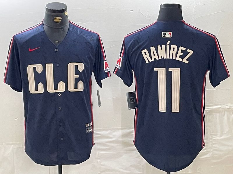 Men Cleveland Indians #11 Ramirez Blue City Edition Nike 2024 MLB Jersey style 1